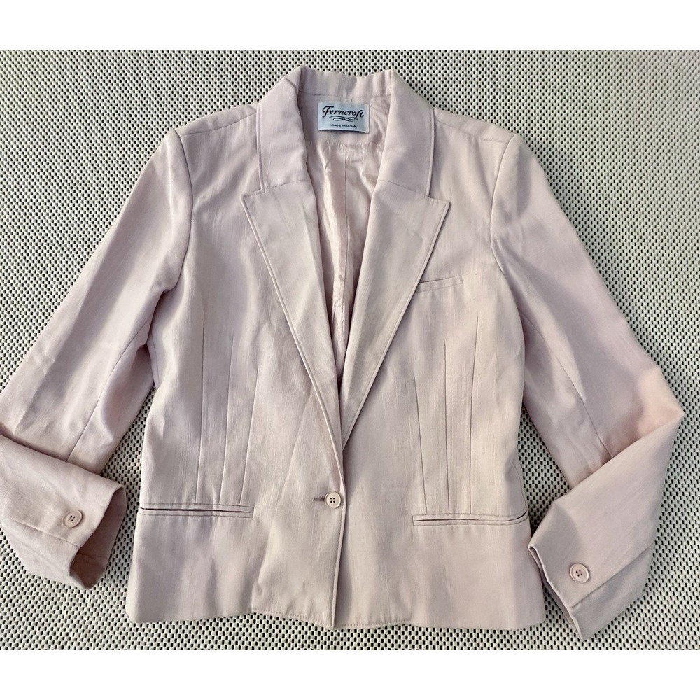 VTG Ferncroft Blazer Women Sz‎ M Office Jacket Career Linen Look Preppy Pink USA
